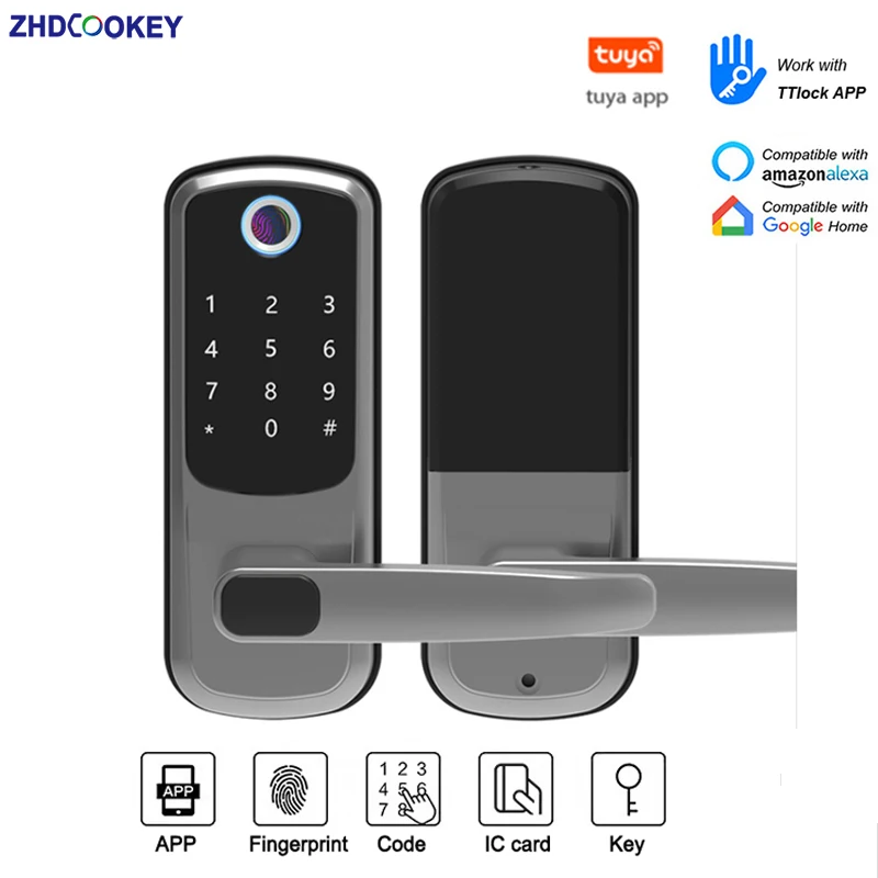 Tuya WIFI Sidik Jari Biometrik APLIKASI TTLock Kata Sandi Bluetooth Kode Kartu IC Kunci Pengaman Kunci Gerendel Kunci Pintu Pintar Elektronik - 0