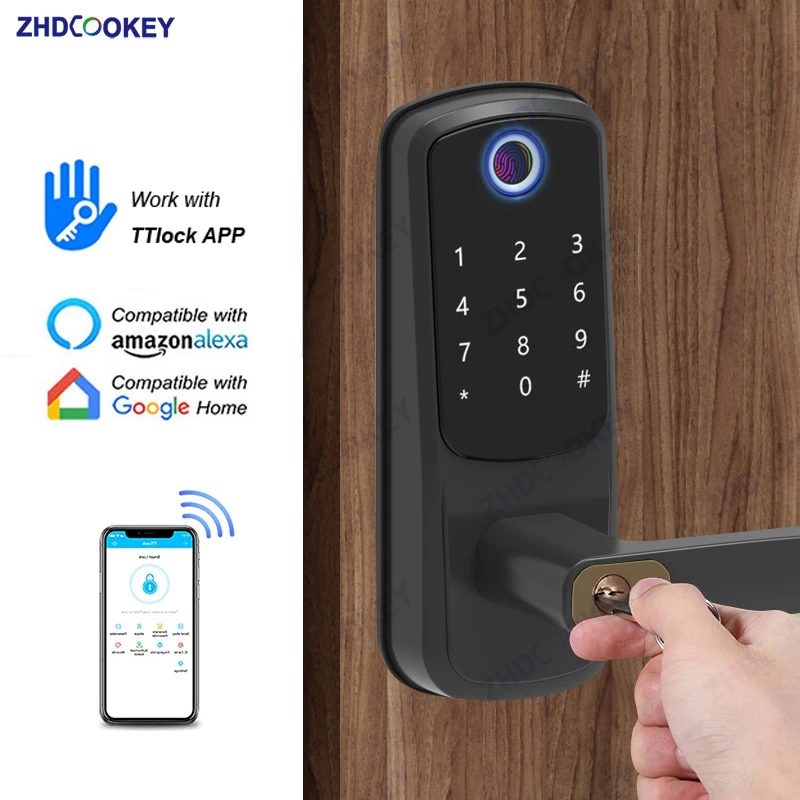 Tuya WIFI Sidik Jari Biometrik APLIKASI TTLock Kata Sandi Bluetooth Kode Kartu IC Kunci Pengaman Kunci Gerendel Kunci Pintu Pintar Elektronik - 5