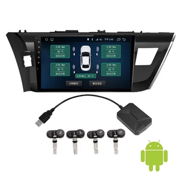 USB Android TPMS Tampilan Sistem Pemantauan Tekanan Ban Mobil 4 Sensor Internal Eksternal Navigasi Android Alarm Tekanan Ban