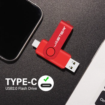 USB Flash Drive TIPE-C Pen Drive OTG yang Dapat Diputar 64GB Flashdisk Kecepatan Tinggi 32GB Stik Memori Merah Logo Kustom Gratis untuk Ponsel Android