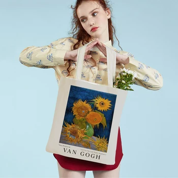 Van Gogh Vas Bunga Matahari Lima Malam Fauvisme Tas Belanja Supermarket Tote Tas Tangan Fashion Kartun Wanita Tas Belanja Dapat Digunakan Kembali