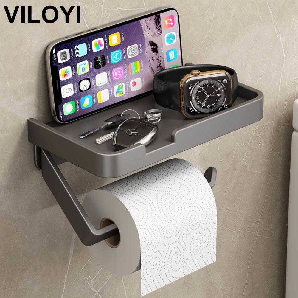 Viloyi Tempat Kertas Toilet dengan Rak Penyimpanan Rak Gulungan Tisu Perekat Terpasang di Dinding Tempat Handuk Kertas Dapur Aluminium Ruang - 0