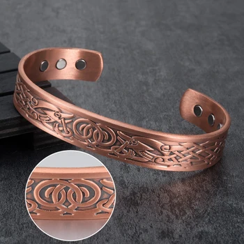 Vinterly Viking Gelang untuk Wanita Energi Tembaga Murni Magnetik Gelang Pria Unisex Vintage Adjustable Manset Gelang Perhiasan