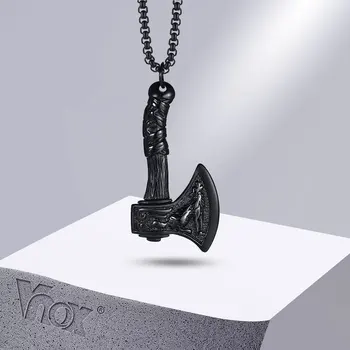 Vnox Kalung Kapak Viking Nordik untuk Pria, Liontin Kapak Kepala Naga Baja Tahan Karat, Perhiasan Punk Norse Gotik
