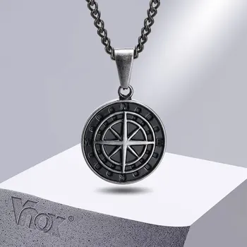 Vnox Vintage Pencari Kompas Kalung untuk Pria, Tahan Air Stainless Steel Bulat Koin Liontin, Rock Punk Pria Kerah Hadiah