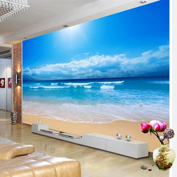 Wallpaper Foto 3D Kustom Pemandangan Laut Lukisan Dinding Ruang Tamu Sofa Kamar Tidur TV Latar Belakang Kertas Dinding Pantai Sinar Matahari Laut Mural Dinding