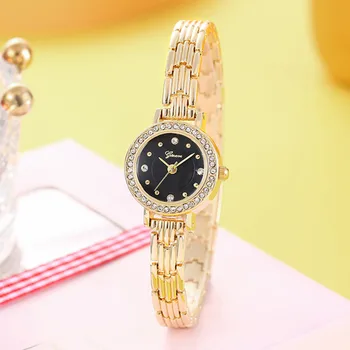 Wanita Quartz Watch Emas Fashion Desain Baru Berlian Imitasi Jam Wanita Gadis Wanita Mewah Stainless Steel Gelang Jam Tangan Reloj