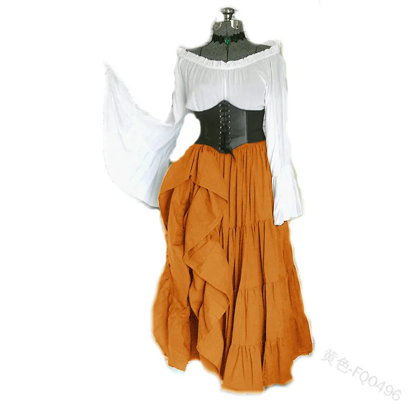 Wanita Fashion Vintage Abad Pertengahan Renaissance Maxi Gaun Flare Lengan Gaun Korset Pinggang Steampunk Off Bahu Cosplay Gaun - 3