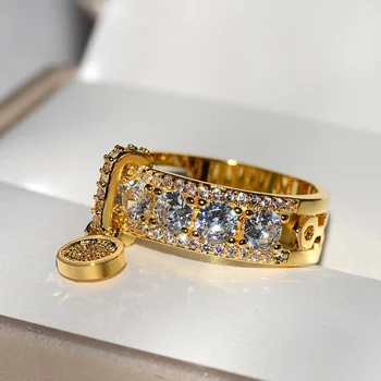 Warna Perak Mewah Cincin Kawin Berisi Emas Mawar untuk Wanita Perhiasan Fashion Cincin Pertunangan Zirkon Putih Mewah