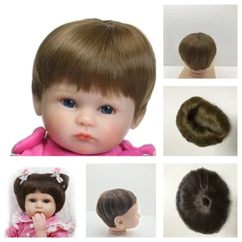 Wig Rambut Boneka Reborn Coklat dan Emas Wig Rambut Lurus Pendek Cocok Untuk Lingkar Kepala Boneka Sekitar 32cm