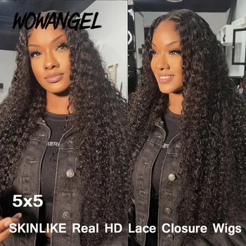 Wow Angel 5x5 Wig Keriting Penutup Renda HD Rambut Remy Brasil Tanpa Lem Melelehkan Semua Kulit Garis Rambut Alami Wig Rambut Manusia untuk Wanita