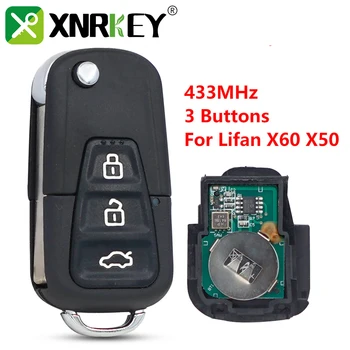XNRKEY 3 Tombol Flip Remote Kunci Mobil Pintar 433MHz untuk Lifan X60 X50 720 Kunci Mobil Pengganti dengan Pisau yang Belum Dipotong