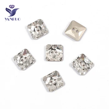 YANRUO 3017 Semua Ukuran Crystal Clear Square Mewah Kaca Berlian Imitasi Jahit Item Dekoratif Tombol untuk Kerajinan