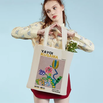 Yayoi Kusama Jepang Tas Belanja Supermarket Digital Polkadot Warna-warni Tas Tangan Kartun Wanita Tas Belanja Dapat Digunakan Kembali