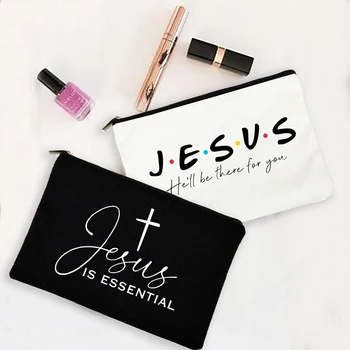 Yesus Dia Akan Ada untuk Anda Tas Kosmetik Kanvas untuk Tas Wanita Hadiah Wanita Liburan Kristen Kantong Pensil Make Up Organizer