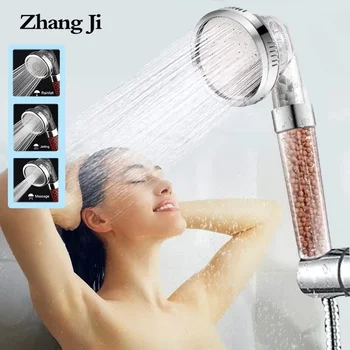 ZhangJi 3 Mode Pancuran Mandi Kepala Pancuran Pengaliran Dapat Disesuaikan Air Hemat Tekanan Tinggi Kamar Mandi Filter Anion Pancuran SPA Nosel