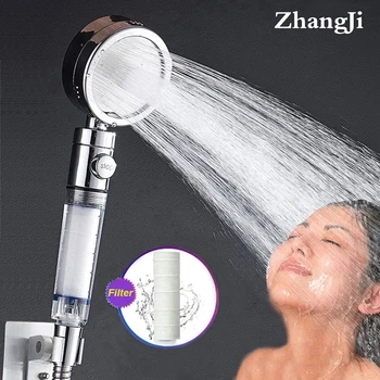 ZhangJi Perawatan Kulit Tekanan Tinggi 3 Mode Kepala Pancuran dengan Tombol Berhenti Hemat Air Nosel Semprot Filter yang Dapat Diganti Hitam