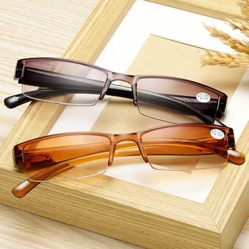 Zuee Fashion Korea Presbyopia Eyewear Membaca Kacamata Pria Wanita Lensa Setengah Bingkai Kaca Pembesar Kacamata 0-400 Grosir