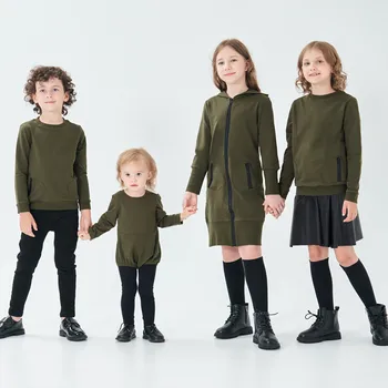 anak laki-laki Anak Perempuan Ritsleting Gaun Kasual Top & Baju Monyet Keluarga Pencocokan Pakaian Anak-anak Bayi Remaja Musim Gugur Musim Dingin Kapas Pakaian Fashion