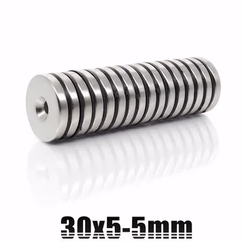 1/2/5/10 buah N35 30mm X 5mm Lubang Cincin 5mm Magnet Neodymium Tanah Jarang Countersunk Bulat Kuat 30x5 30*5-5