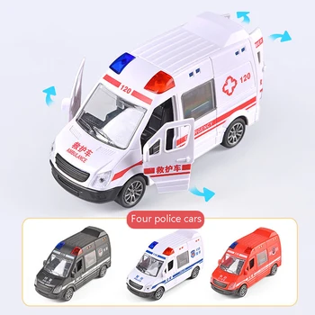 1: 32 Model Mobil Logam Polisi Ambulans Penyelamat Rumah Sakit Tarik Kembali Mainan Mobil Diecast Paduan Suara dan Ringan untuk Hadiah Anak Laki-laki