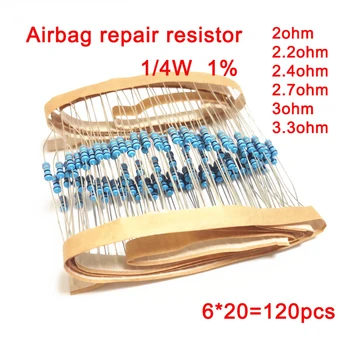 1 / 4W Resistor perbaikan Kantung Udara Mobil tahan film logam 1% 2ohm 2.2 ohm 2.4 ohm 2.7 ohm 3ohm 3.3 ohm 6 jenis kit Elektronik
