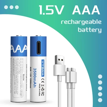 1.5 V AAA 3500 mAh Baterai Li-ion Isi Ulang USB untuk Mainan Mouse Nirkabel Remote Control +Pengisi Daya Kabel TYPE_C Kapasitas Tinggi