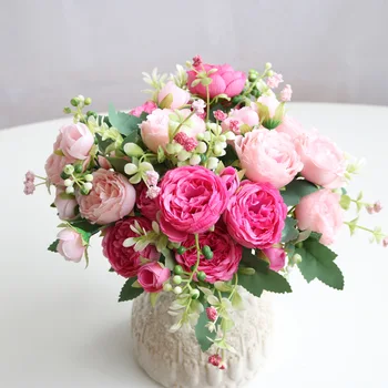 1 Ikat 5 Mawar Peony Buatan yang Indah Bunga Sutra DIY Dekorasi Pesta Pernikahan Taman Rumah Bunga Palsu