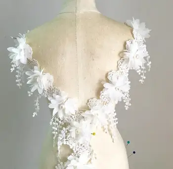 1 Yard / Lot 8.5 Cm Off White 3D Bunga Kain Renda Mawar Sifon dengan Hiasan Pernikahan Mutiara Hiasan Renda DIY Kerajinan