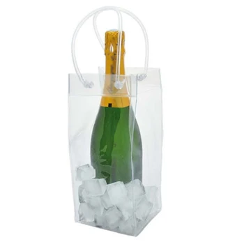 1 buah Kantong Es Transparan Anggur Bir Ember Sampanye Botol Minuman Pendingin Pendingin Pembawa Lipat Tas Anggur Es PVC Bening