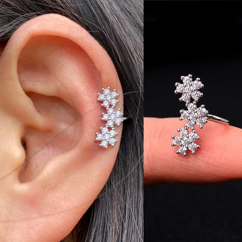 1 buah Manset Telinga Zirkon Bentuk Bunga Sederhana untuk Wanita Anting Klip Kristal Menawan Penutup Telinga Tanpa Tindik Perhiasan Fashion