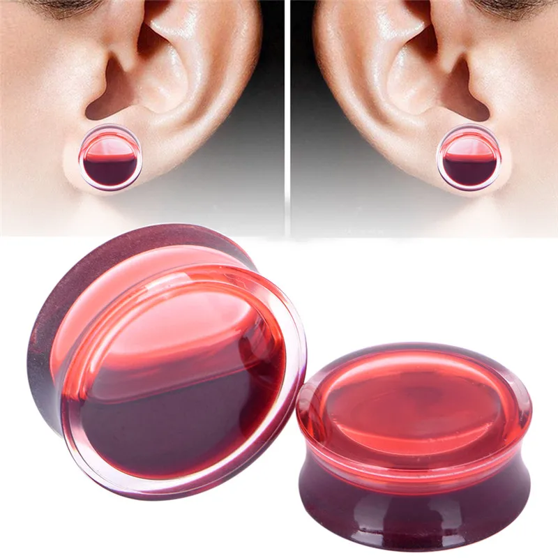1 buah Pengukur Telinga Darah Cair Merah Akrilik Anting-Anting Sumbat Telinga Pengukur Perhiasan Tindik Tubuh Tindik 9 Ukuran - 0