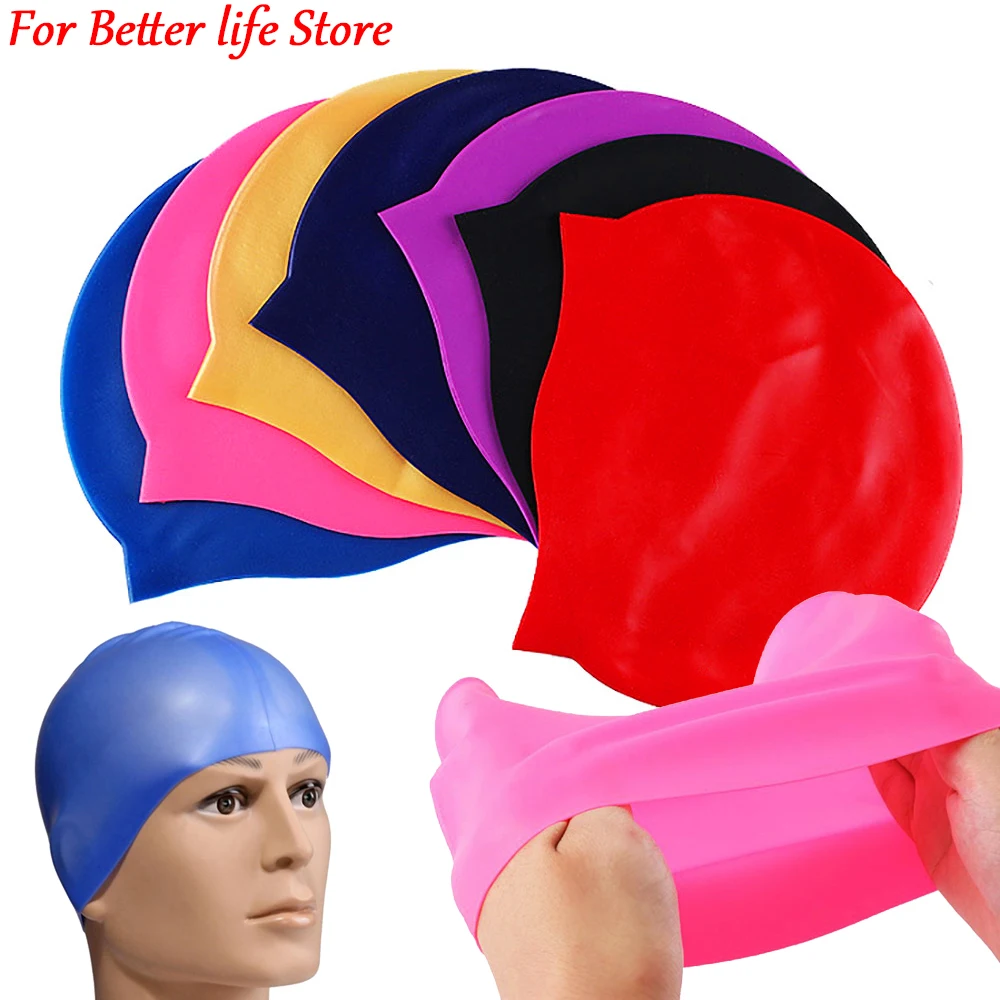 1 Buah Topi Renang Silikon Pria Wanita Rambut Panjang Tahan Air Warna Olahraga Elastis Tinggi Topi Renang Dewasa Topi Menyelam - 0
