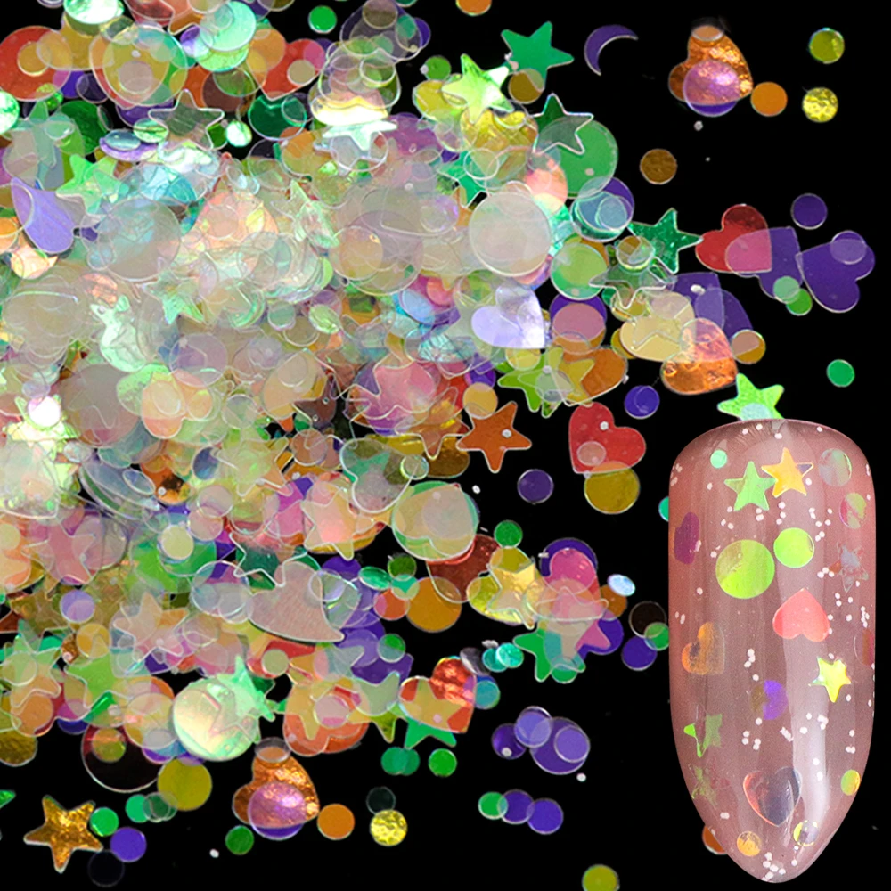 1 kotak Glitter Kuku Holografik Campuran Serpihan Hati Bulat Bintang Cermin Putri Duyung Payet Paillette Tidak Beraturan Dekorasi Seni Kuku 3D TR680 / AB - 1