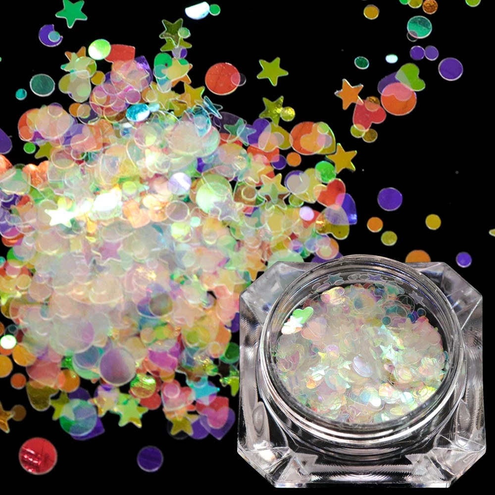 1 kotak Glitter Kuku Holografik Campuran Serpihan Hati Bulat Bintang Cermin Putri Duyung Payet Paillette Tidak Beraturan Dekorasi Seni Kuku 3D TR680 / AB - 3