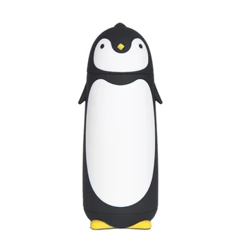 10.0 oz Penguin Kartun Botol Air untuk Anak-anak Kaca Lurus Minum Anti Jatuh Anti Bocor Hadiah Kartun Penguin Piala Hitam
