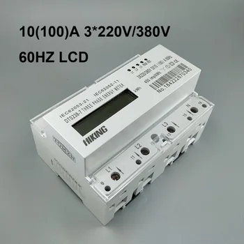 10(100) A 3*220V/380V 60HZ rel Din tiga fase KWH Watt jam pengukur energi rel din LCD