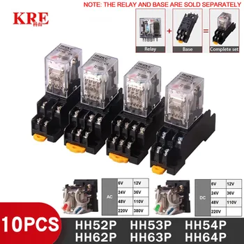 10 Buah Relai Perantara Kecil Kontrol Miniatur Dengan Basis Soket AC 110V 220V DC 12V 24V HH52P HH53P HH54P HH62P HH63P HH64P