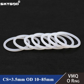 10 Buah VMQ O Ring Gasket CS 3.5 mm OD 10 ~ 85mm Mesin Cuci Tahan Air Karet Silikon Isolasi Bulat O Bentuk Segel Putih Food Grade