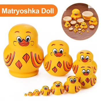 10 Lapisan Mainan Boneka Bersarang Rusia Boneka Matryoshka Bebek Kuning untuk Anak-anak Dekorasi Desktop Dewasa untuk Ruang Tamu Rumah