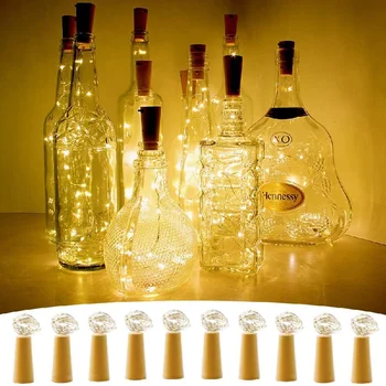 10 Pack Botol Anggur Lampu dengan Gabus Botol Anggur dengan Lampu pada Kawat Tembaga LED Cork Lampu untuk DIY LED Dekorasi Pernikahan C