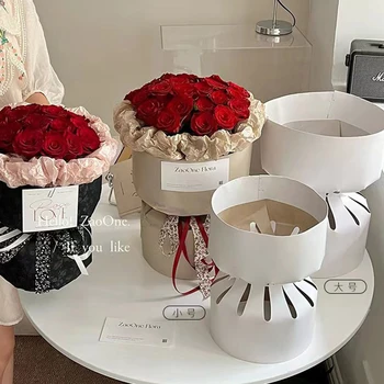 10 buah Buket Bulat Stereotip Kertas Kraft Bunga Mawar Paket Lapisan Kertas Pembungkus Bahan Toko Bunga Alat Bantu