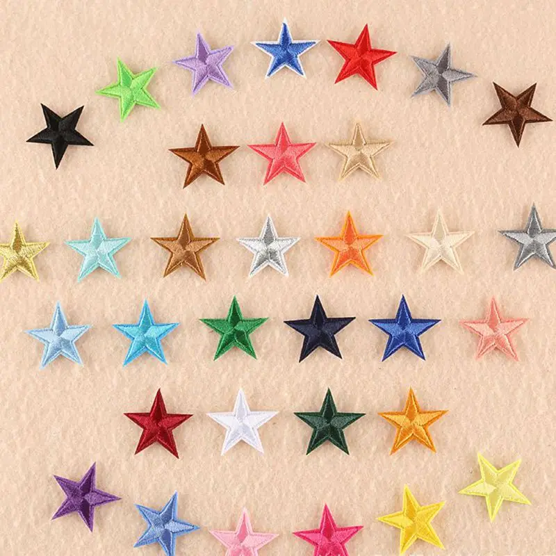 10 buah Besi Bordir Bintang Mini Kecil pada Tambalan untuk Pakaian Diy Pakaian Pentagram Applique Garis-garis Stiker Emas Putih Hitam - 1