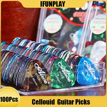 100 buah Alice Cellouid Pick Gitar ABS Pick Gitar Elektrik Akustik Aksesori Gitar Plectrum 0.46/0.71/0.81 mm Multi Warna
