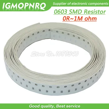 100 buah Resistor chip SMD 0603 1/8W resistor 0 ohm-10M ohm 0R 4.7 R 100R 200R 220R 1K 4.7 K 4K7 Resistansi 10K 100K 200K 220K