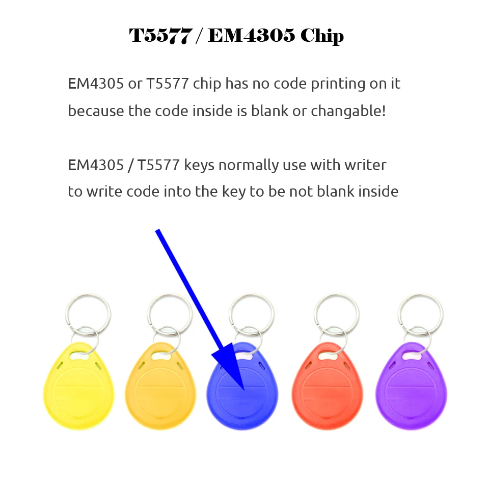 100 buah / lot T5577 EM4305 RFID 125KHz Kunci Keyfobs Salinan Dapat Ditulis Ulang Dapat Ditulis Ulang Duplikat Proximity ID Token Ring Akses Kosong - 1