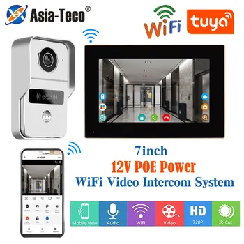 1080P TUYA Aplikasi WiFi Telepon Pintu Video Sistem Interkom POE Rumah Pintar Monitor Doorphone Video IP Nirkabel dengan Bel Pintu Berkabel IR