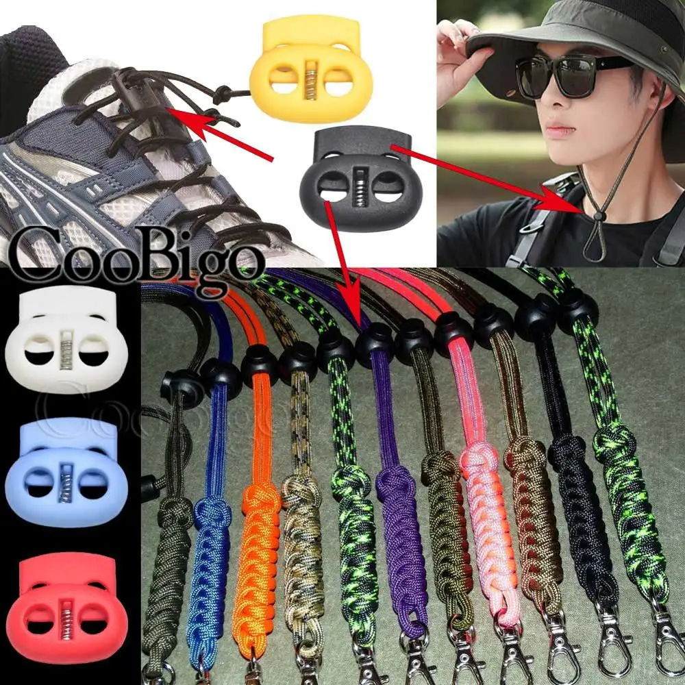12 buah Stopper Plastik Kunci Kabel Kacang Toggle Klip Pakaian Tali Sepatu Olahraga Tali Lanyard Aksesoris Campuran Warna-warni Lubang 5mm - 5