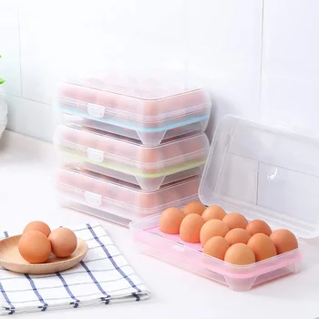 15 Kompartemen Kotak Penyimpanan Telur Baki Karton Telur Dengan Laci Tutup Kotak Pp Karton Telur yang Dapat Ditumpuk Penyimpanan Kompartemen Kotak Kulkas