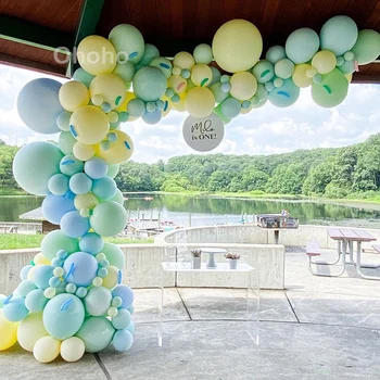 153 buah Biru Hijau Kuning Macaron Pastel Balloon Arch Kit Dekorasi Pesta Ulang Tahun Baby Shower Set Balon Udara Pernikahan Garland